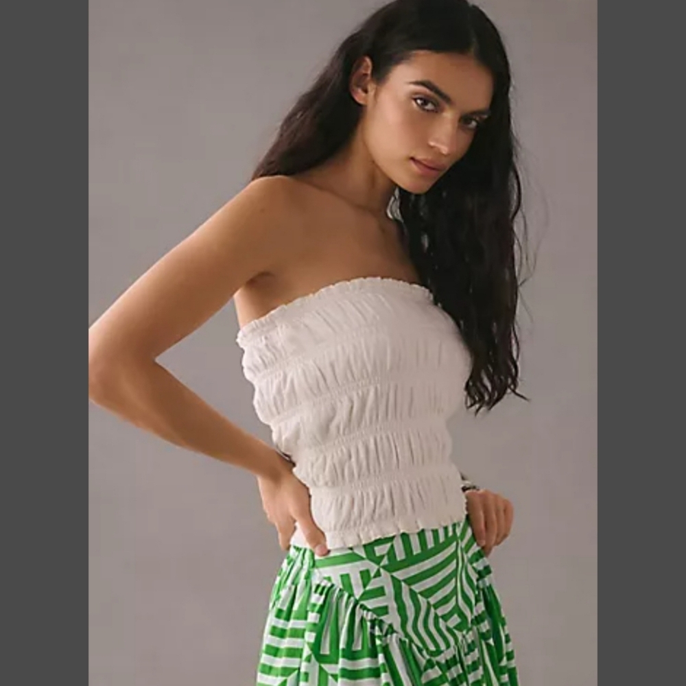 By Anthropologie Smocked Tube Top White‎ Cotton Women's Medium